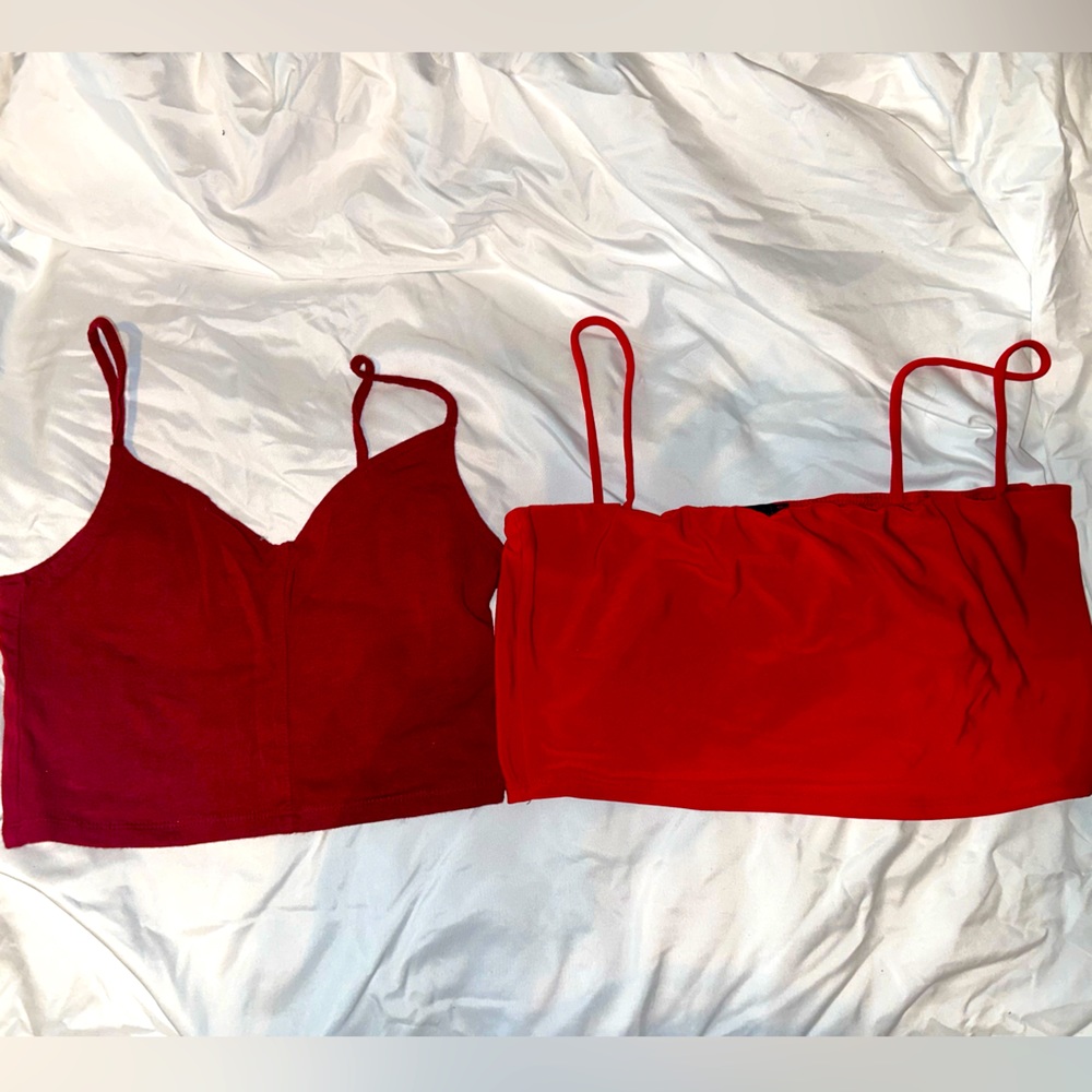 Two Red very cropped tank shirts